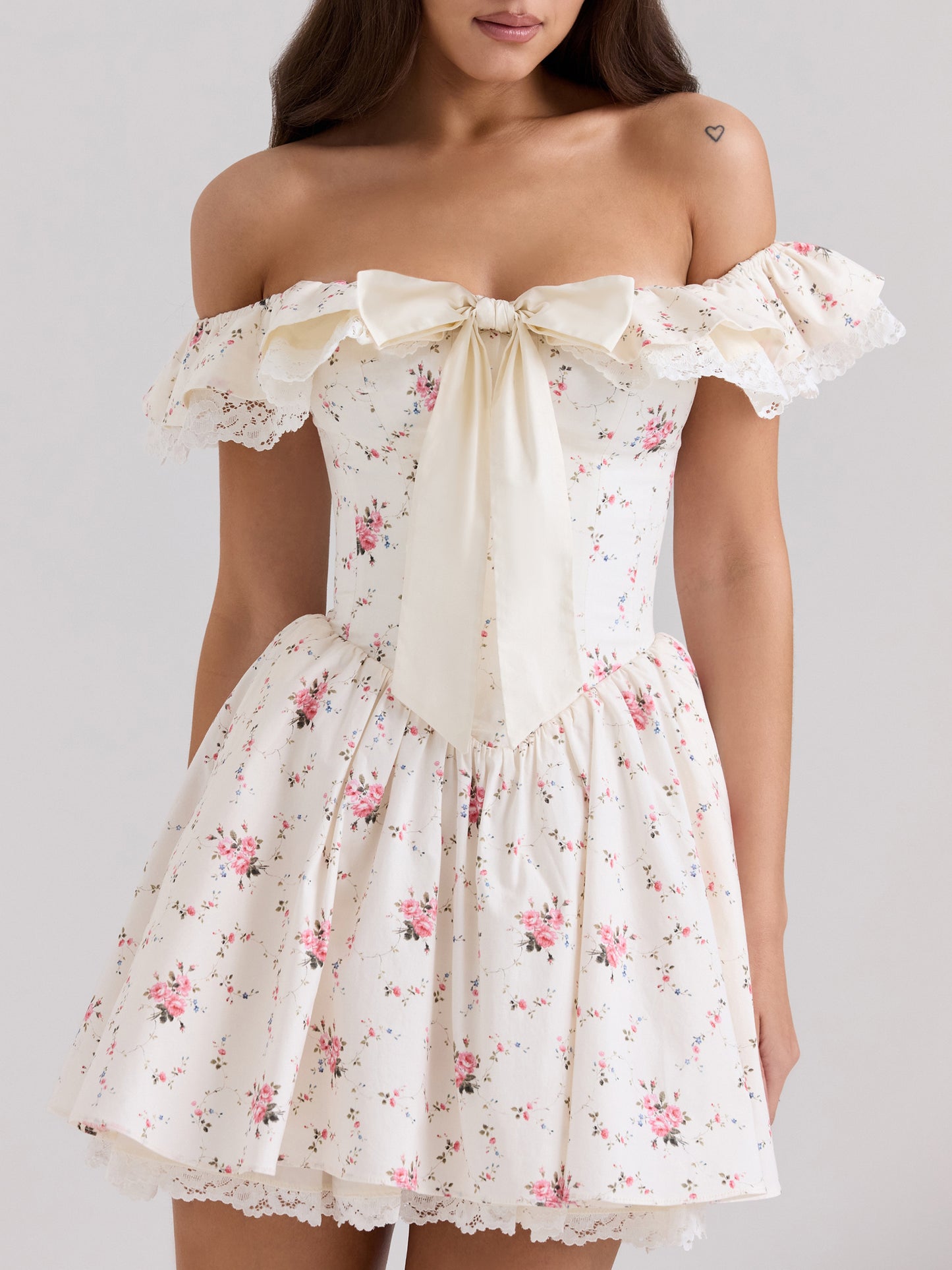 Off-shoulder Floral Mini Skirt