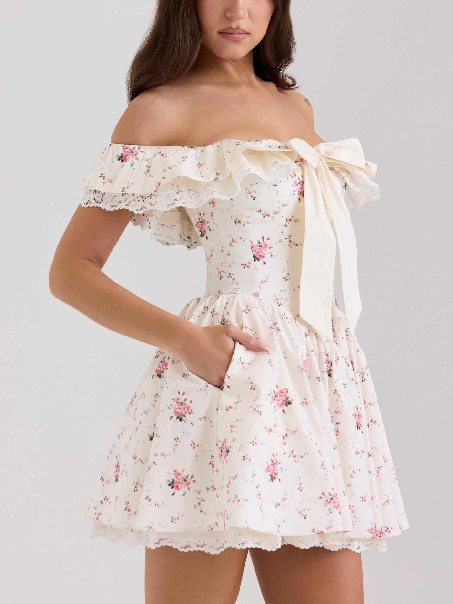 Off-shoulder Floral Mini Skirt