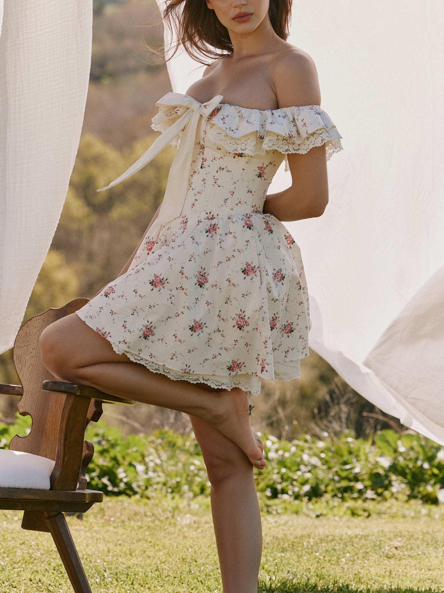 Off-shoulder Floral Mini Skirt