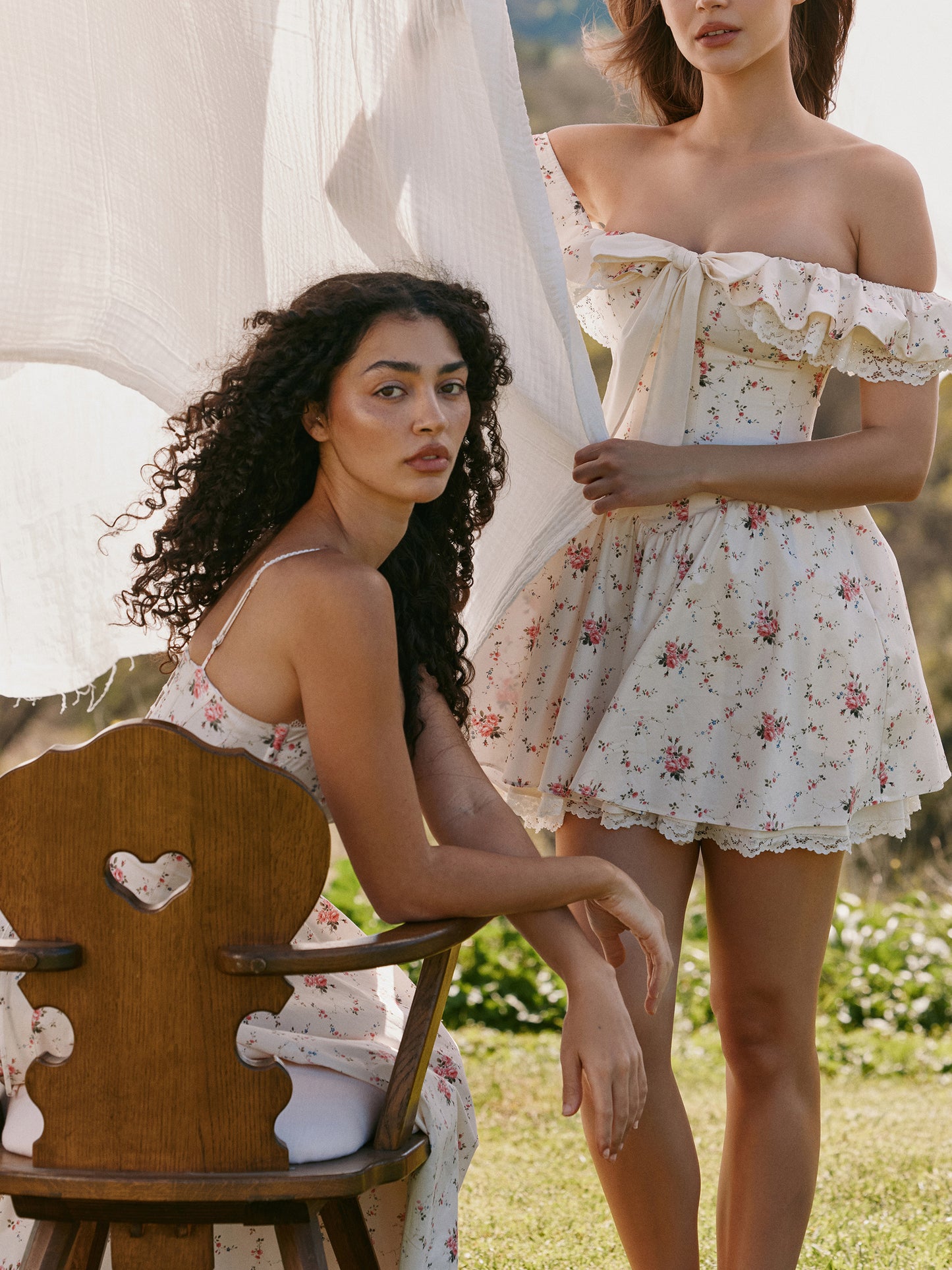 Off-shoulder Floral Mini Skirt