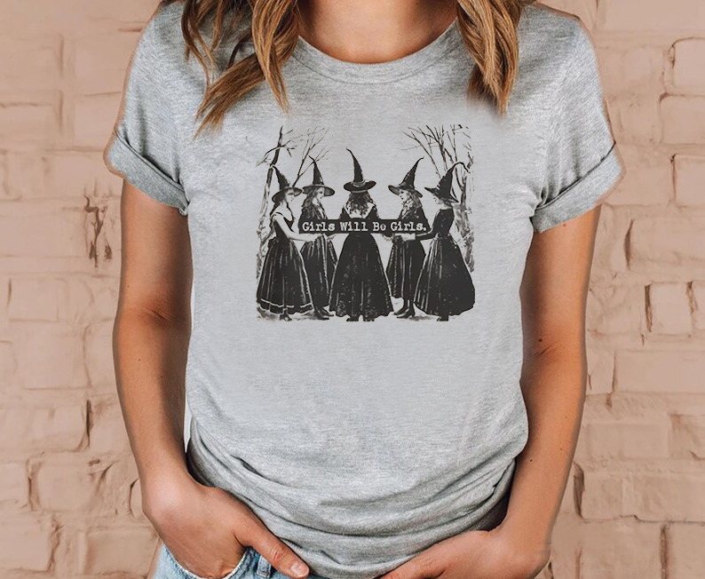 Witch Print Round Neck Short Sleeve T-Shirt