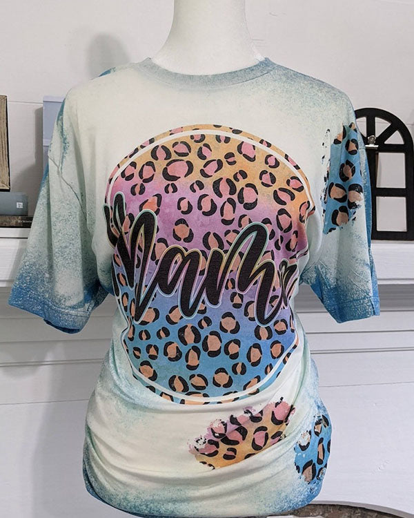 Mama Leopard Print Bleached T-Shirt
