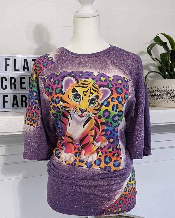 Nostalgic 90's Tiger Leopard Print Bleached T-Shirt