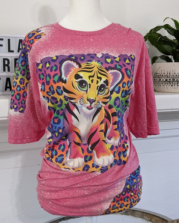 Nostalgic 90's Tiger Leopard Print Bleached T-Shirt