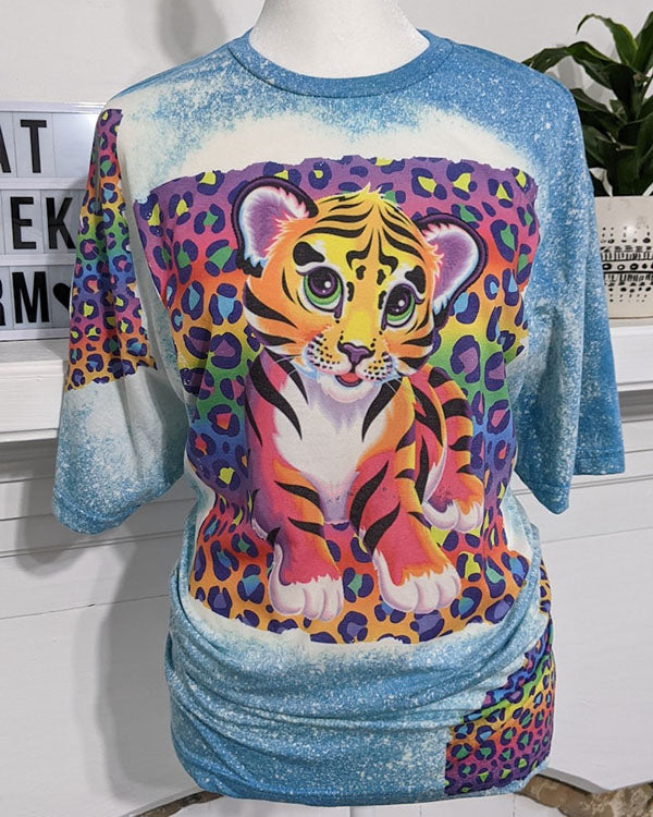 Nostalgic 90's Tiger Leopard Print Bleached T-Shirt
