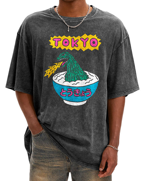 Unisex Japanese Tokyo Washed Cotton T-Shirt