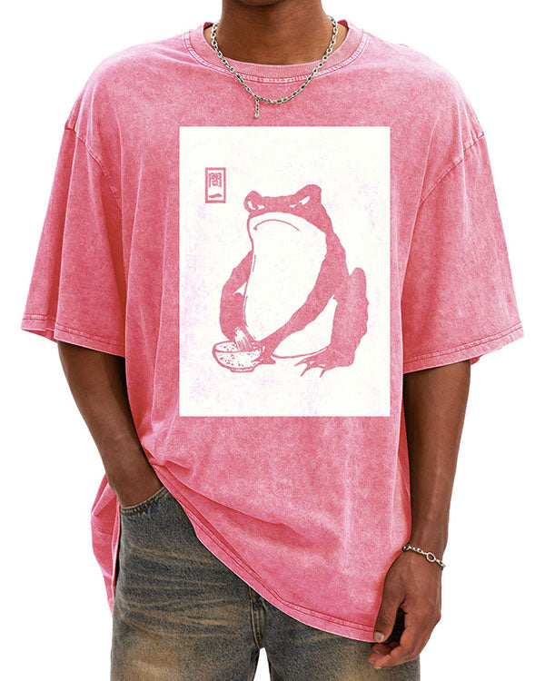 Unisex Japanese Frog Washed Cotton T-Shirt