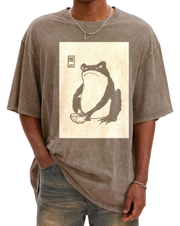 Unisex Japanese Frog Washed Cotton T-Shirt
