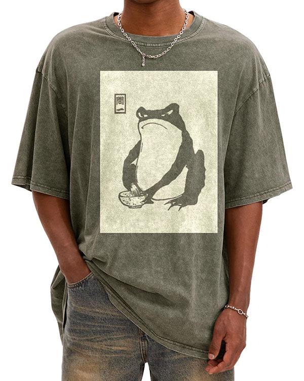 Unisex Japanese Frog Washed Cotton T-Shirt