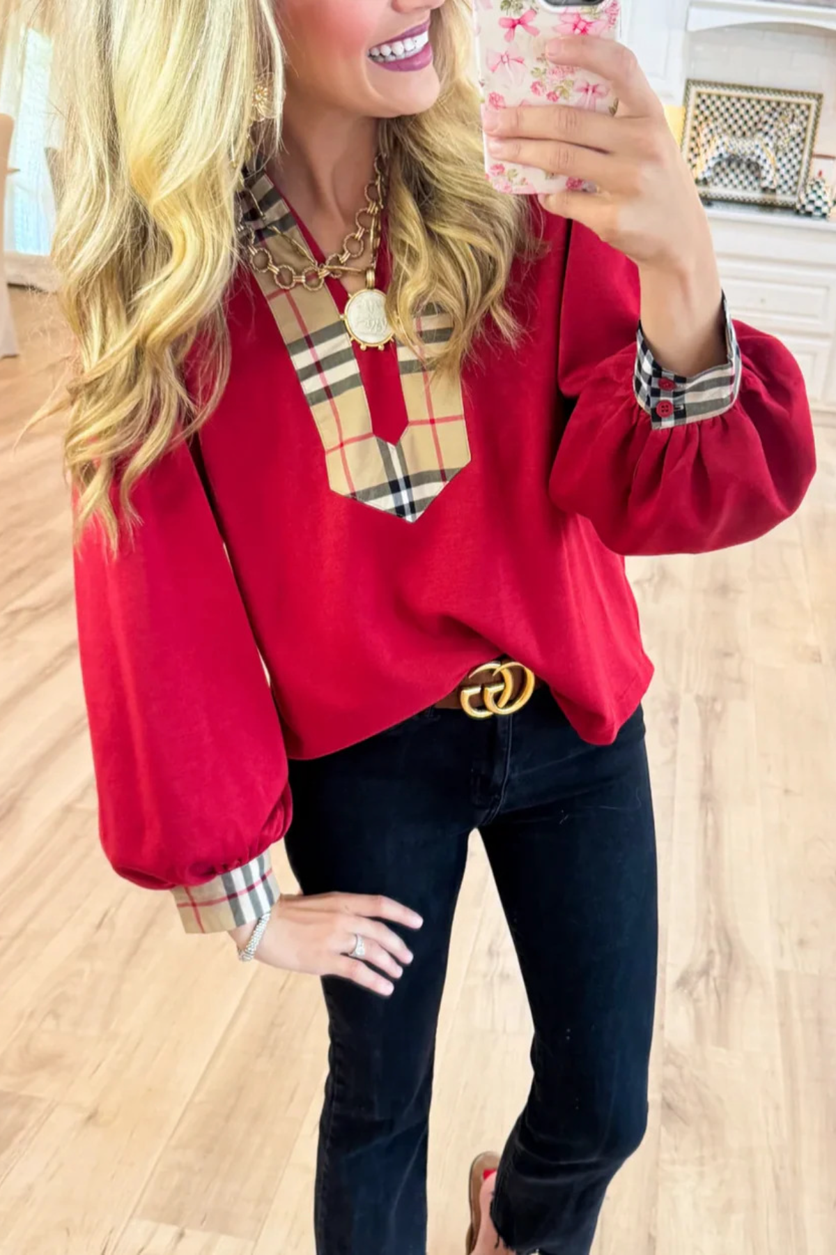 Black and Taupe Accent Blouse