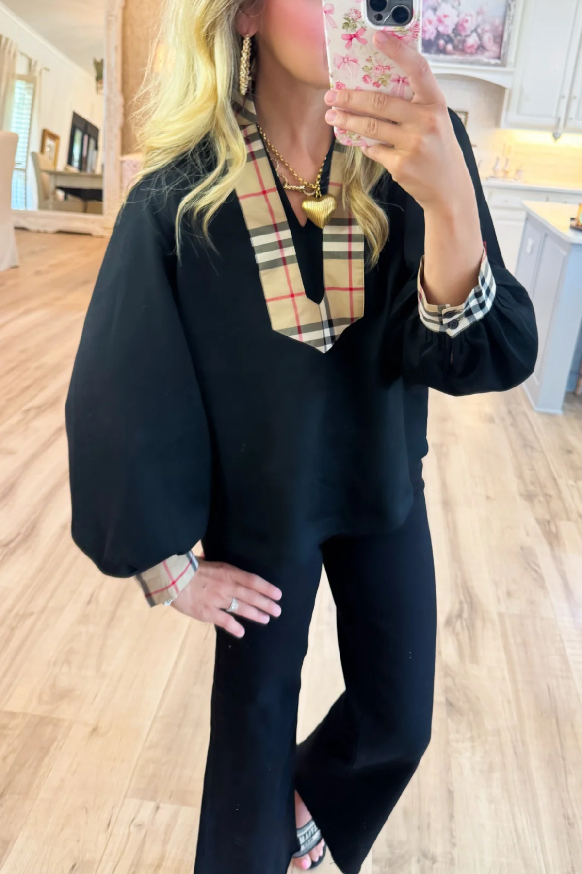 Black and Taupe Accent Blouse