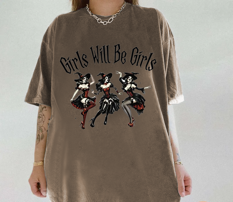 Bad Witch Dancing Print Round Neck Short Sleeve T-Shirt