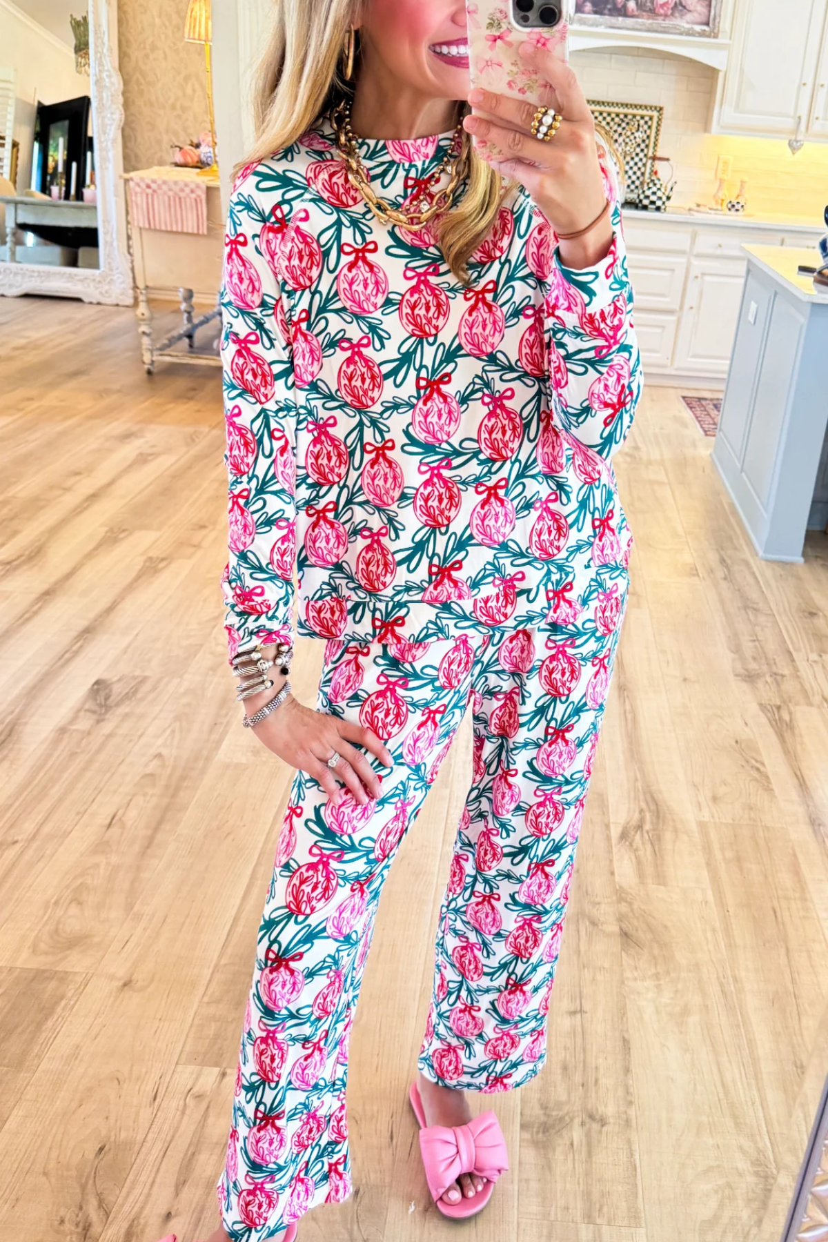 Pink and Red Ornament Pant Lounge Set