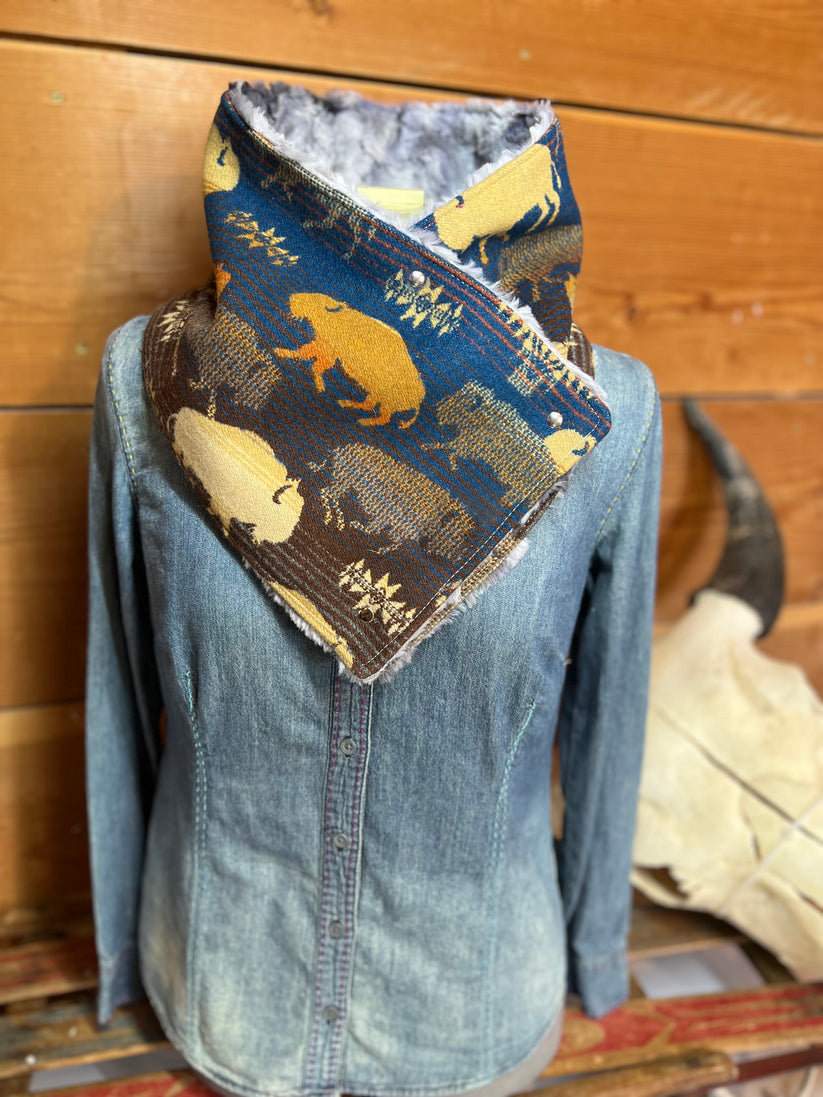 Women's Western cowboy print Sherpa Warm Neck Hood