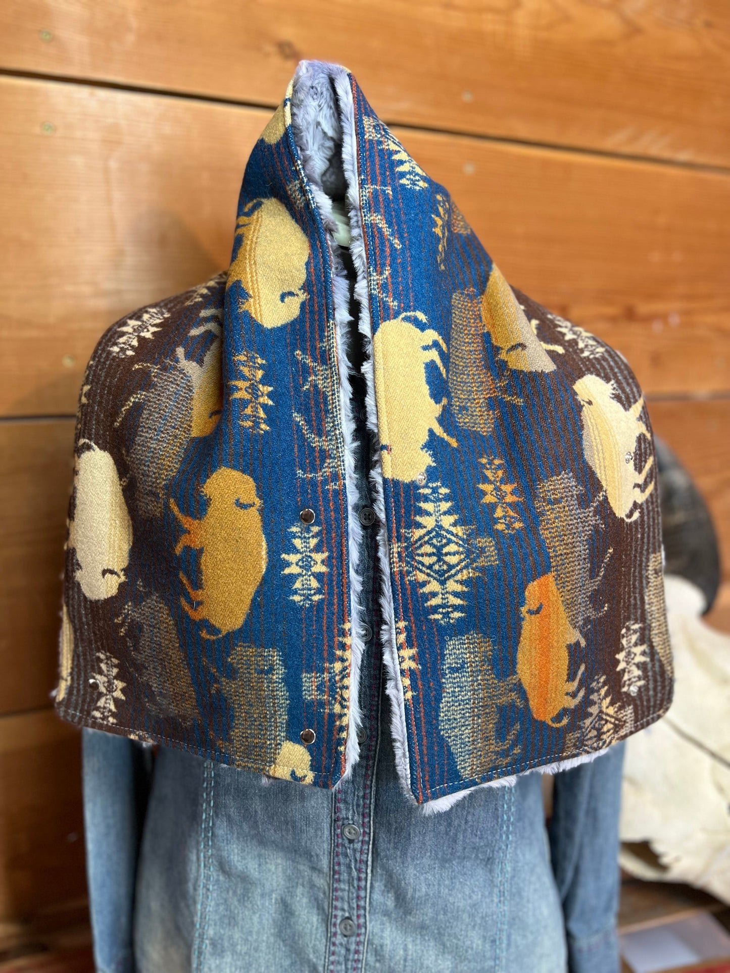 Women's Western cowboy print Sherpa Warm Neck Hood