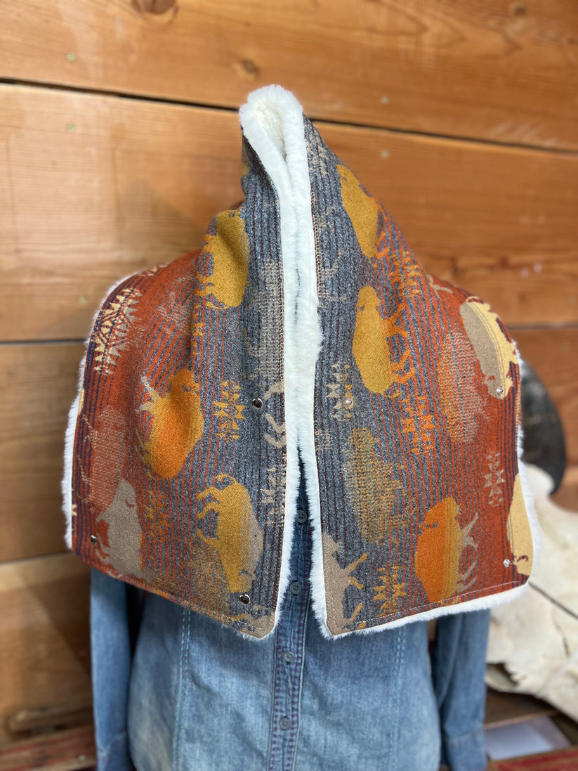 Women's Western cowboy print Sherpa Warm Neck Hood