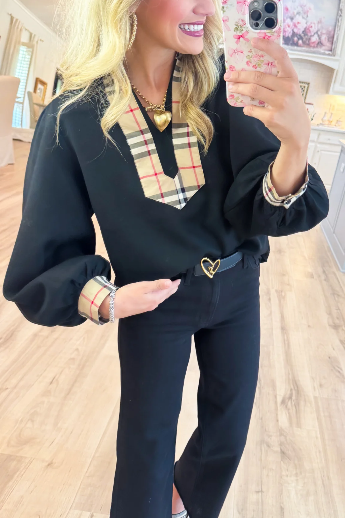 Black and Taupe Accent Blouse
