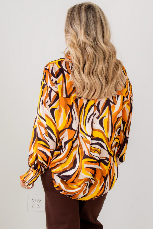 Retro Style Geometric Print Long-Sleeved Women's Shirt