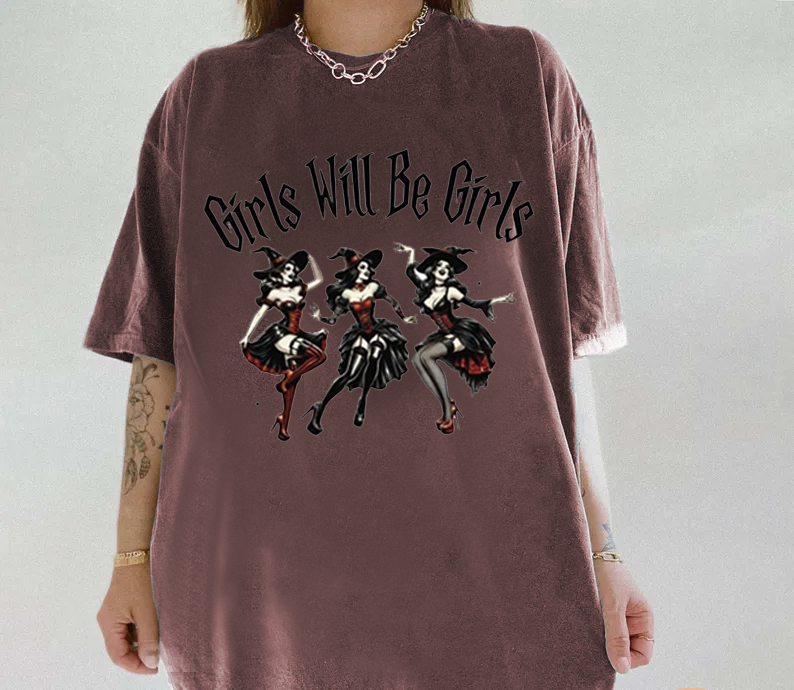 Bad Witch Dancing Print Round Neck Short Sleeve T-Shirt