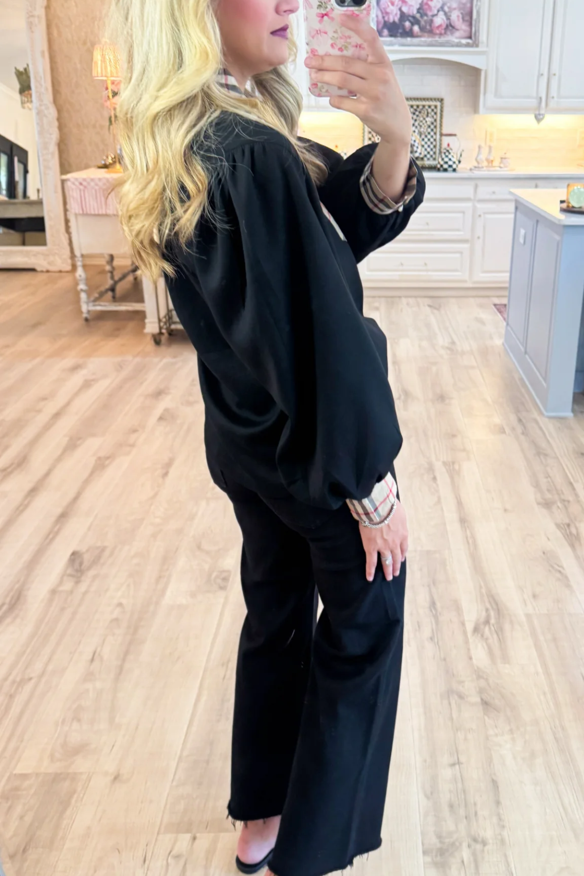 Black and Taupe Accent Blouse