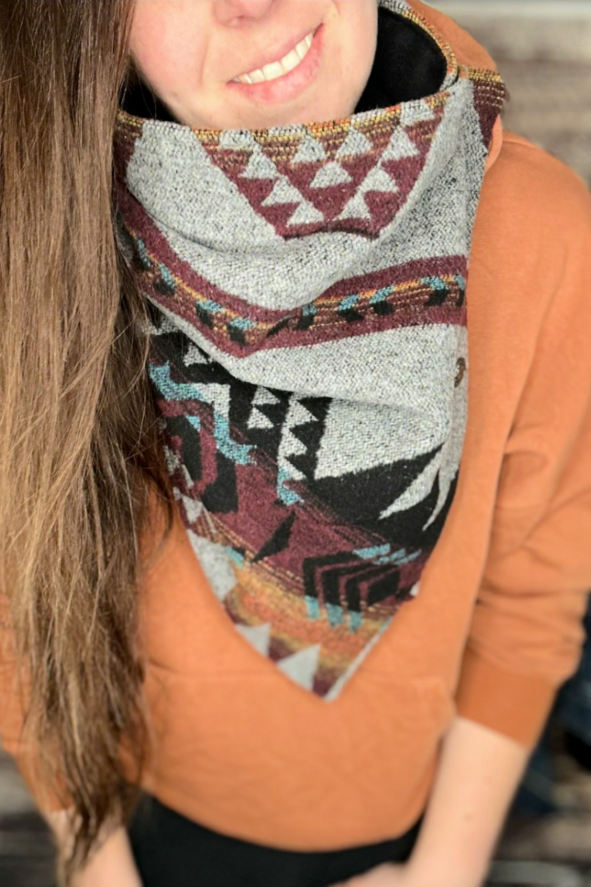 Women's Gray Western Aztec Warm Neck Hood