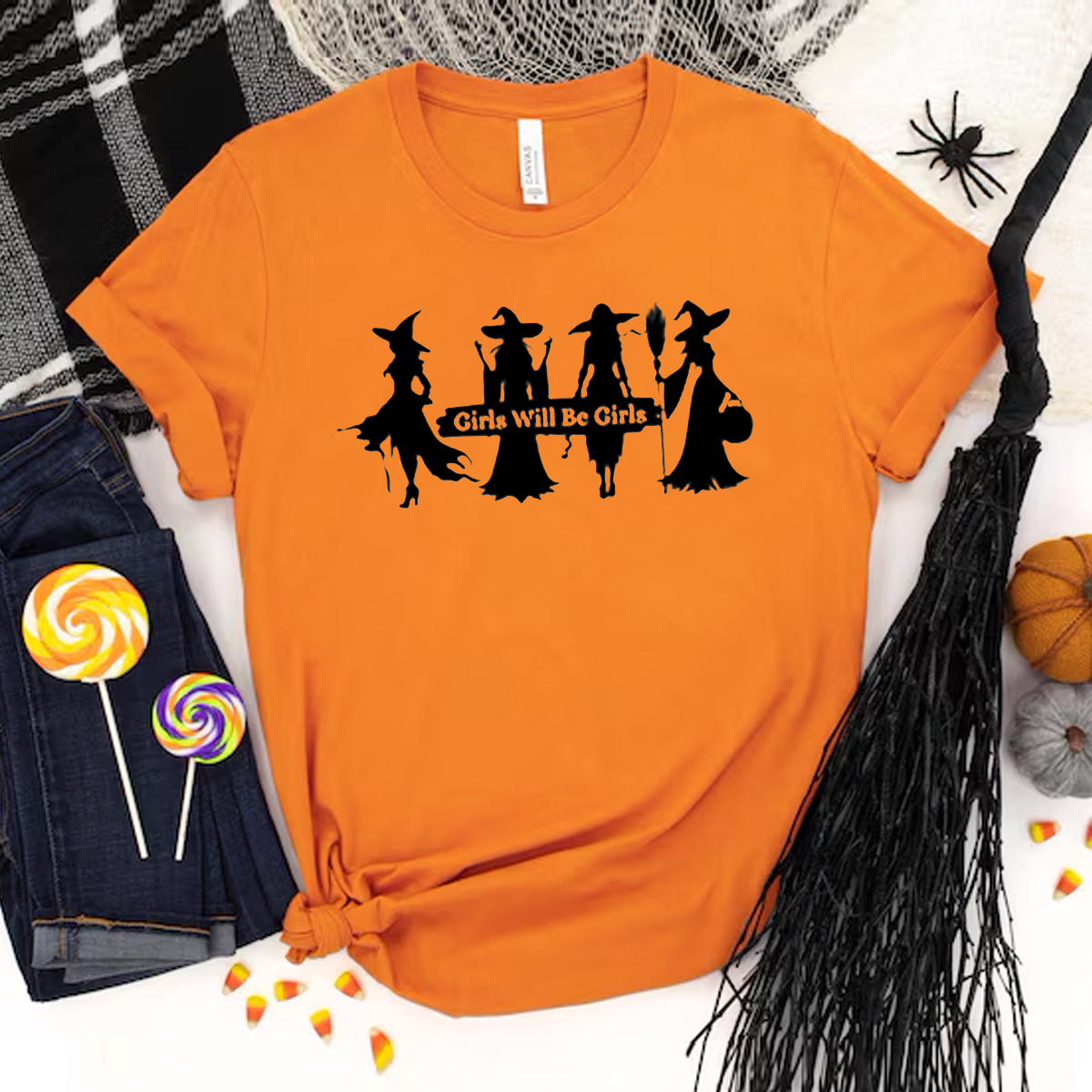 Retro Halloween Mysterious Witch Print T-shirt