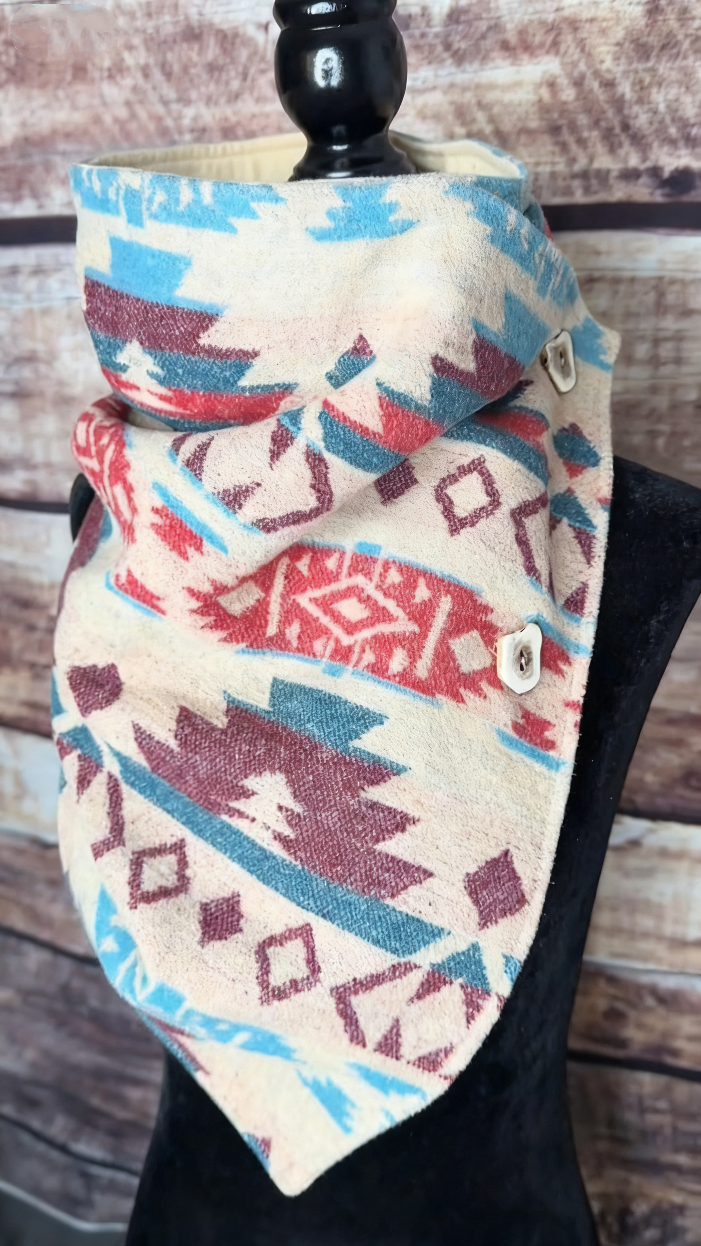 Women's Blue Western Aztec Warm Neck Hood