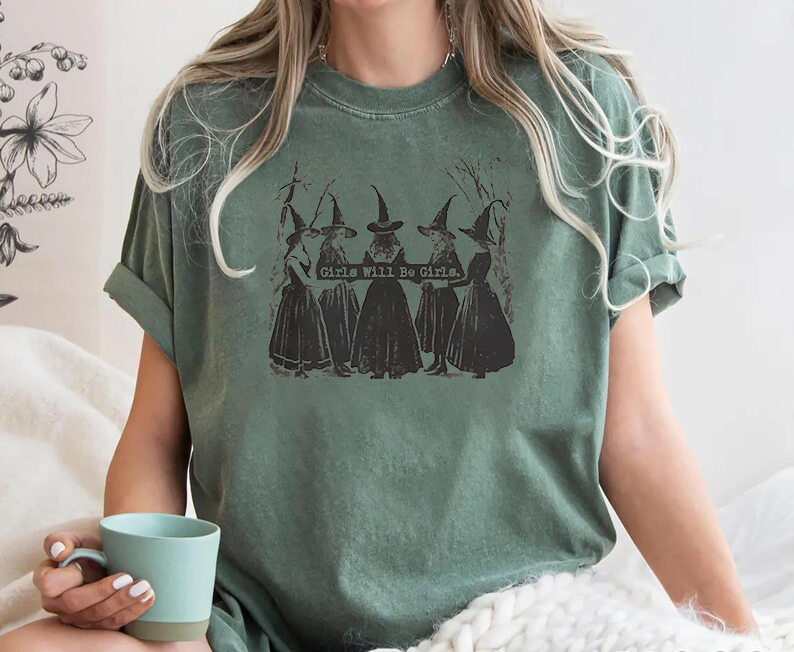 Witch Print Round Neck Short Sleeve T-Shirt