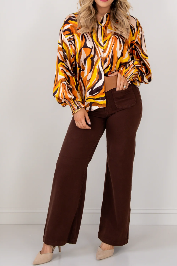 Retro Style Geometric Print Long-Sleeved Women's Shirt