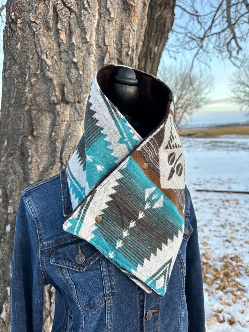 Women's Western Blue Aztec Warm Neck Hood