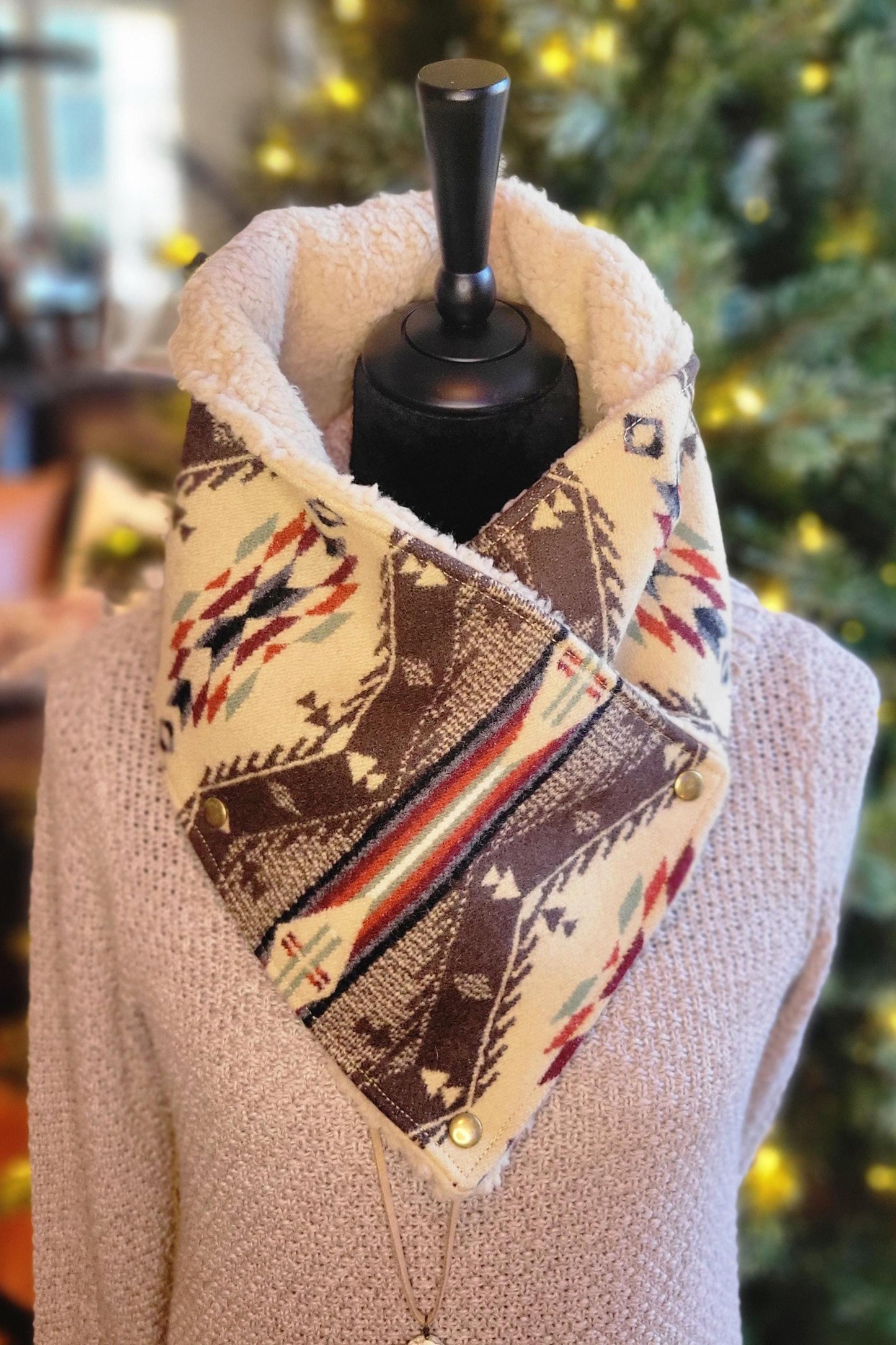 Women's Western cowboy print Sherpa Warm Neck Hood