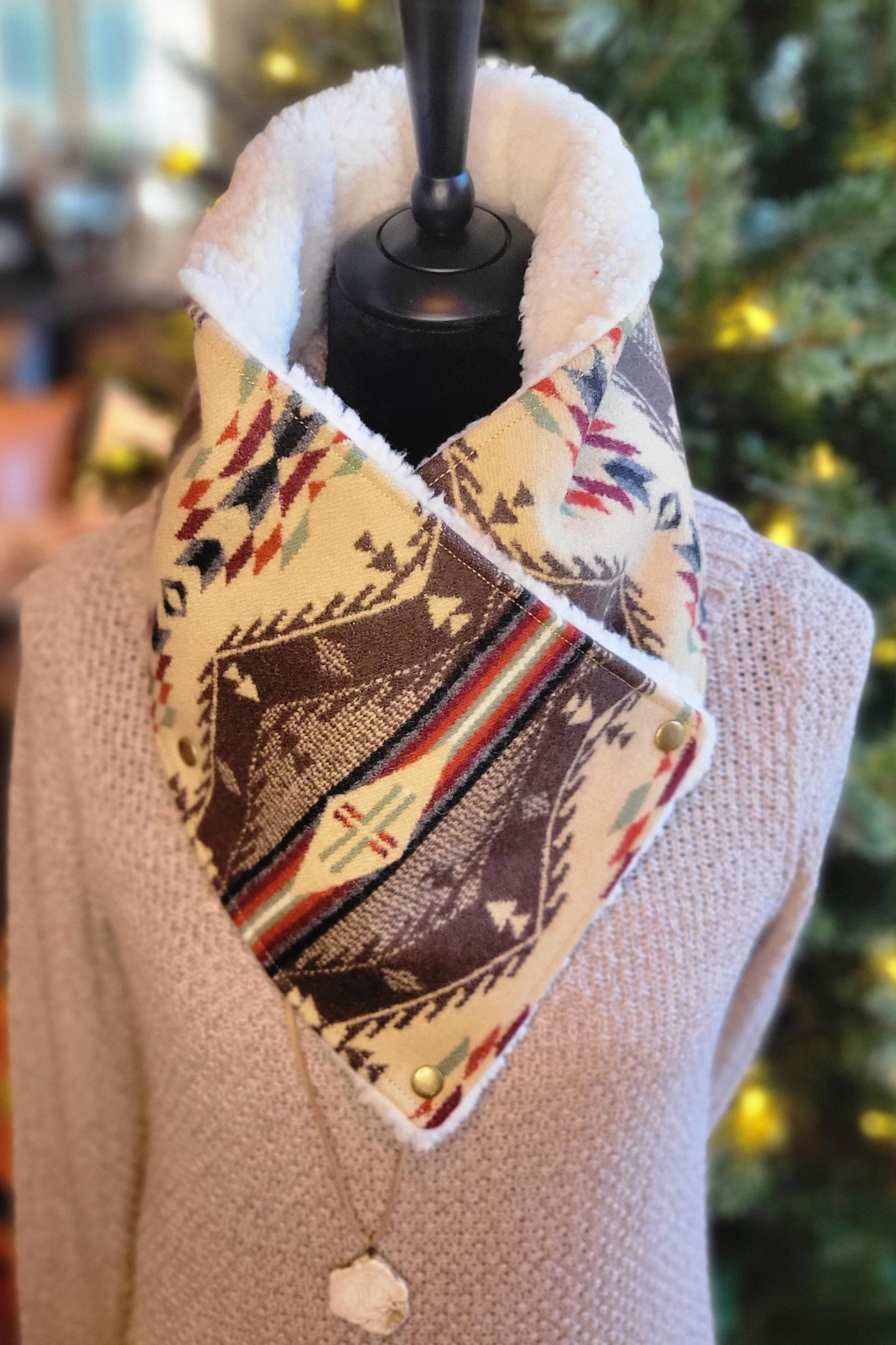 Women's Western cowboy print Sherpa Warm Neck Hood