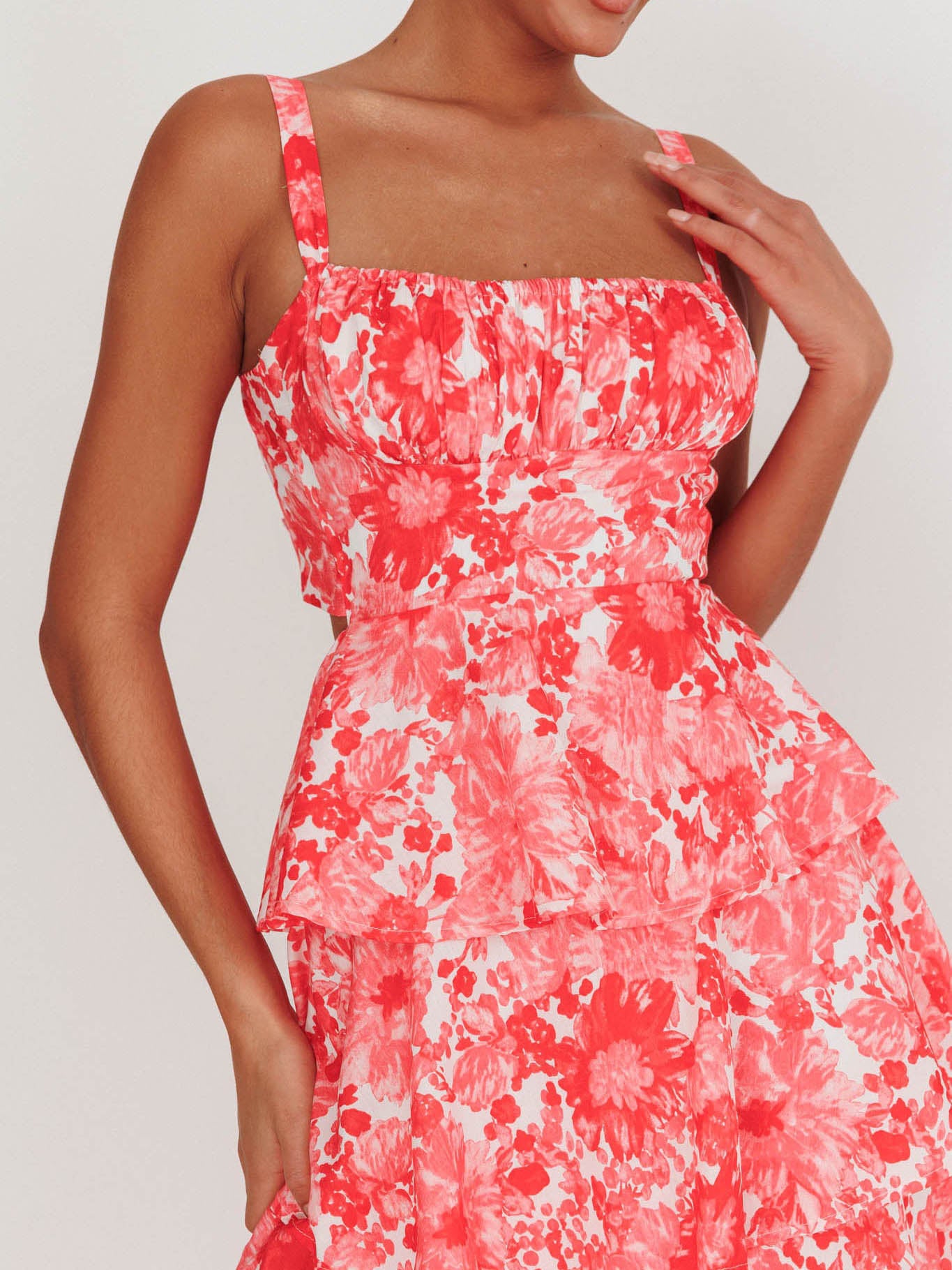 Provence Bloom Tiered Floral Maxi Dress Pink