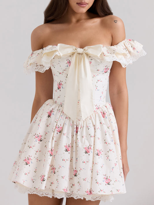 Off-shoulder Floral Mini Skirt