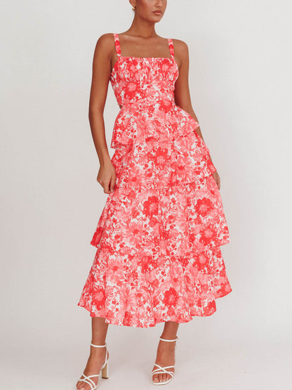 Provence Bloom Tiered Floral Maxi Dress Pink