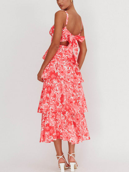 Provence Bloom Tiered Floral Maxi Dress Pink