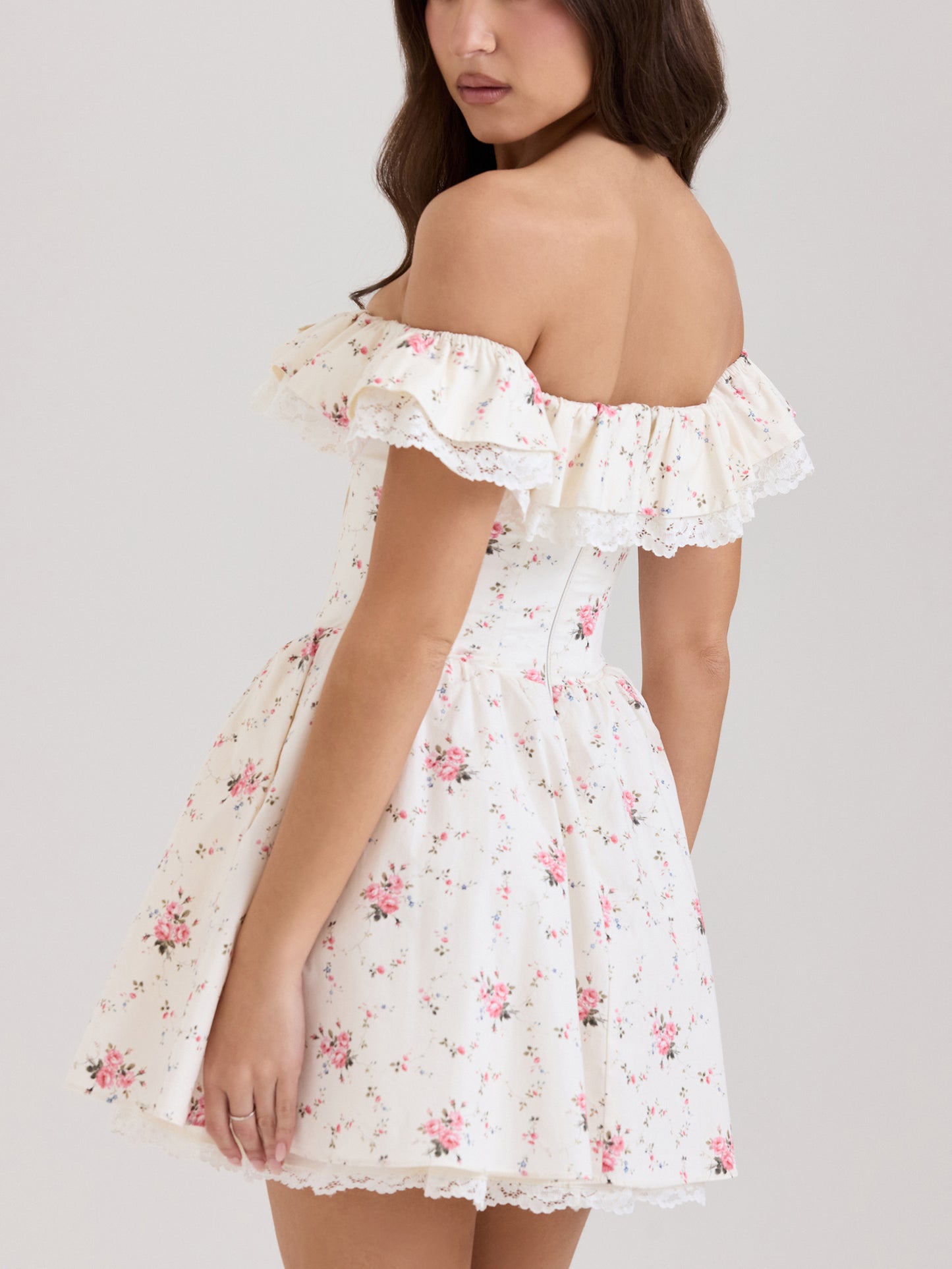 Off-shoulder Floral Mini Skirt