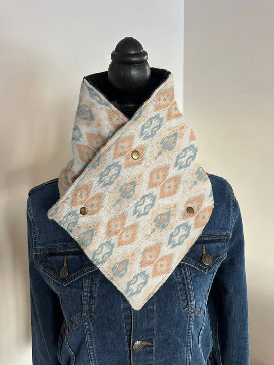 Women's Western Cowboy Orange Print Aztec Warm Neck Hood