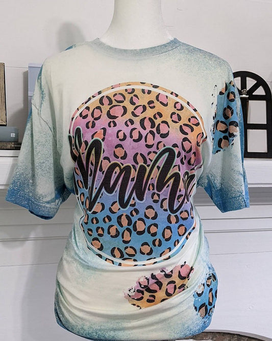 Mama Leopard Print Bleached T-Shirt