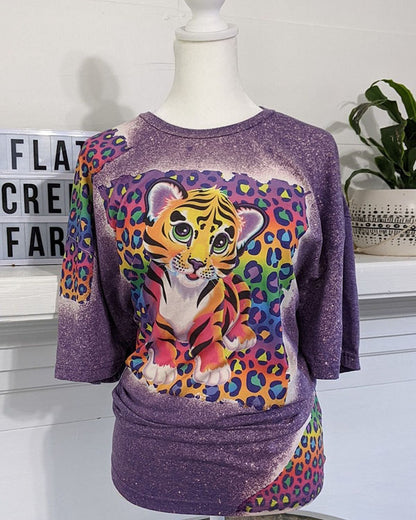 Nostalgic 90's Tiger Leopard Print Bleached T-Shirt