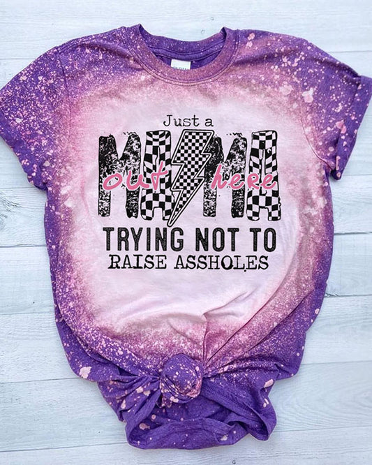 Just A Mom Out Here Funny Checkered T-Shirt