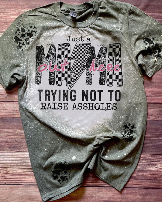 Just A Mom Out Here Checkered Leopard T-Shirt