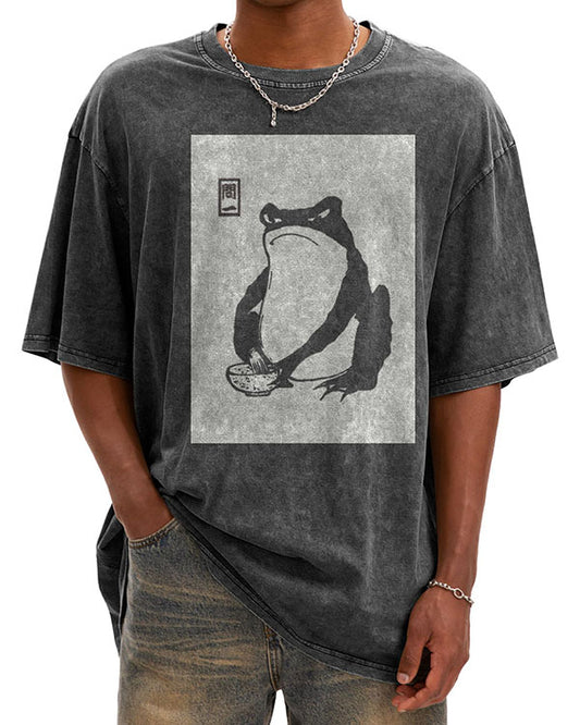 Unisex Japanese Frog Washed Cotton T-Shirt
