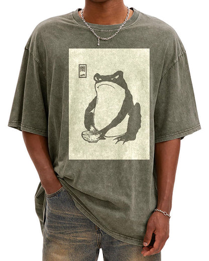Unisex Japanese Frog Washed Cotton T-Shirt