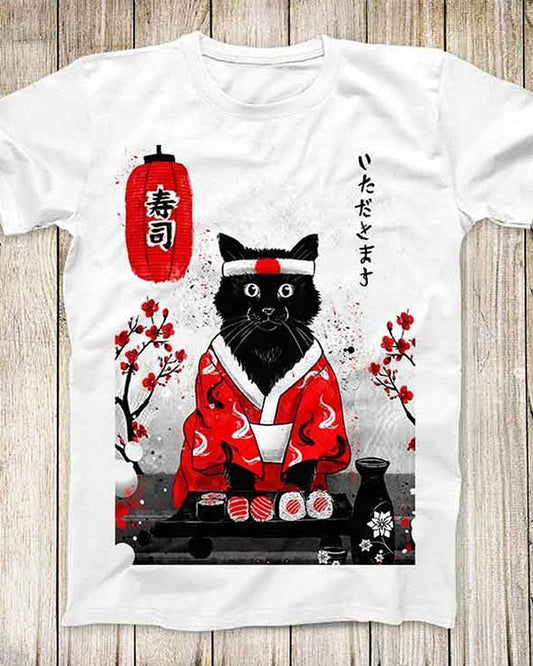 Unisex Japanese Sushi Cat Kitten T-Shirt