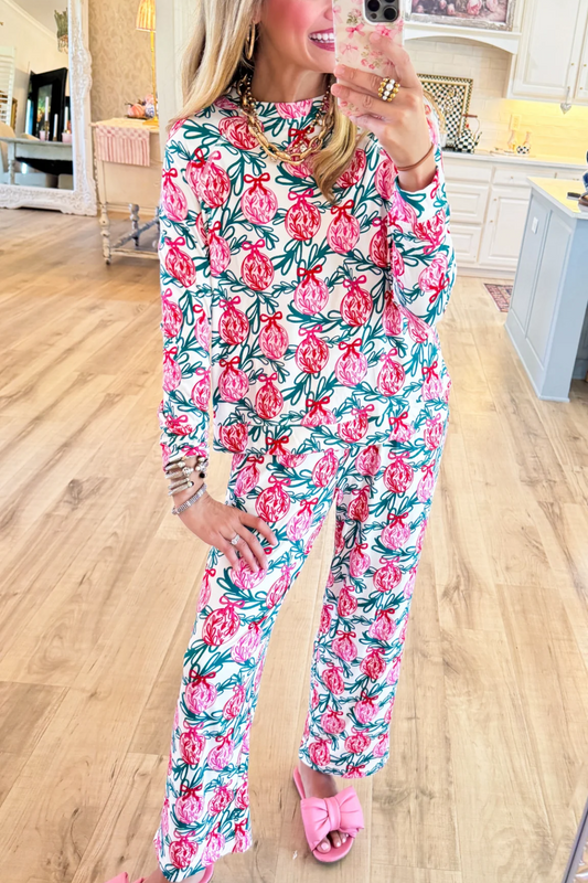 Pink and Red Ornament Pant Lounge Set