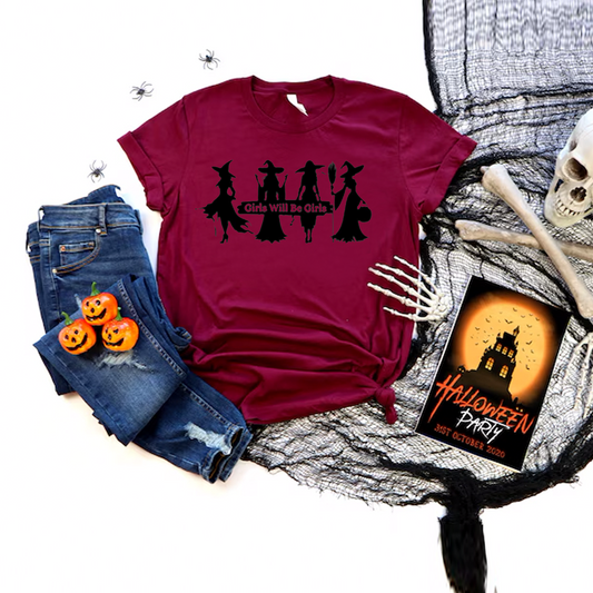 Retro Halloween Mysterious Witch Print T-shirt