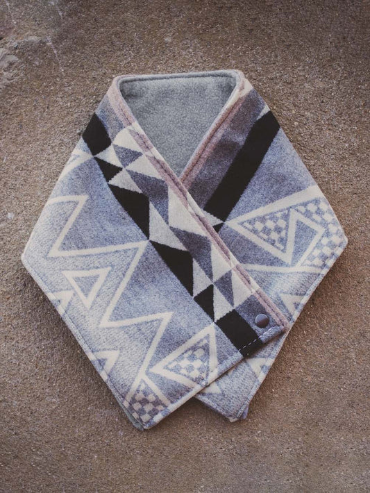 Women's Western Blue Gray Aztec Warm Neck Hood
