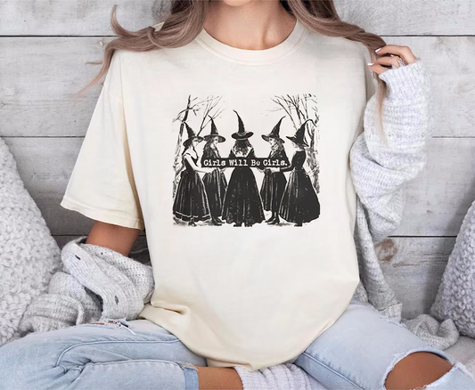 Witch Print Round Neck Short Sleeve T-Shirt