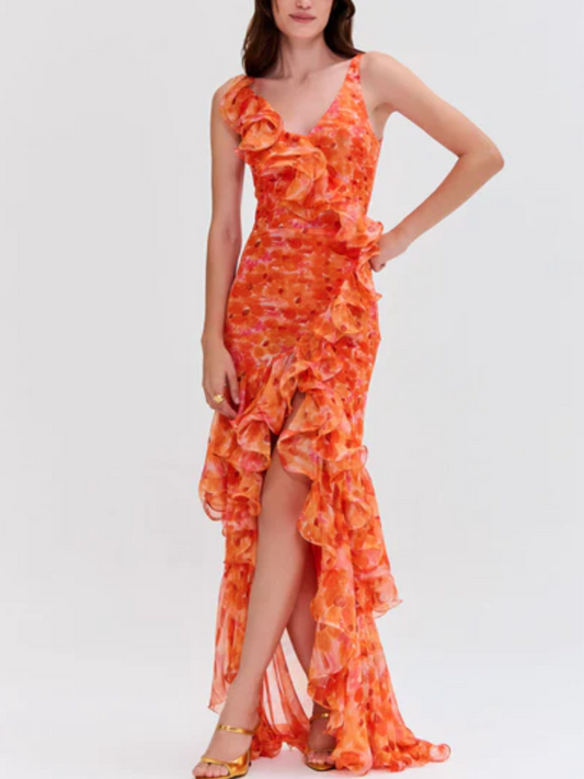 Red Warm Ruffle Dress